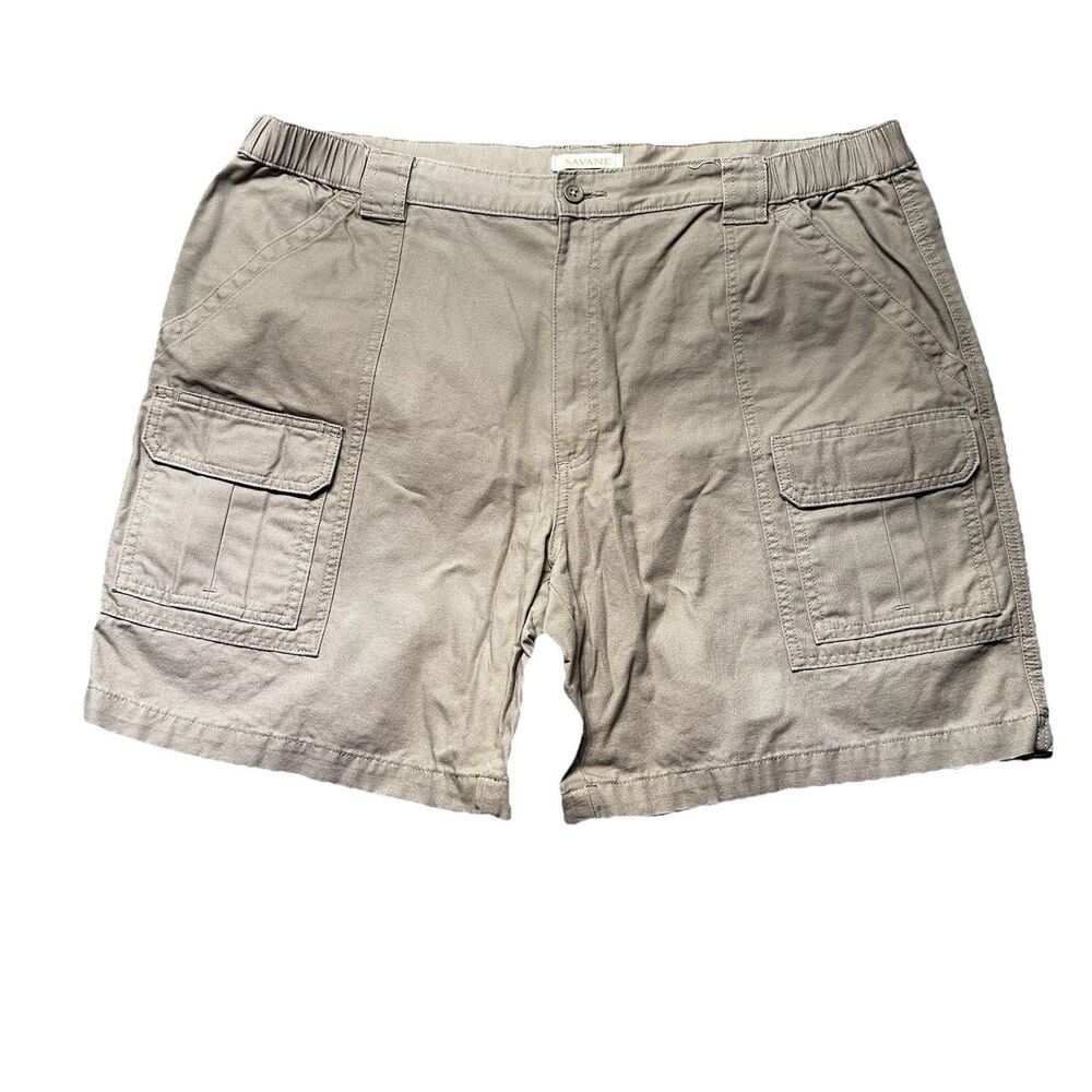 SAVANE Mens 42 Cargo Shorts Elastic Waist 100% Cotton Khaki Canvas Casual EUC